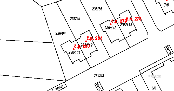 Pitkovice 283, Praha na parcele st. 238/112 v KÚ Pitkovice, Katastrální mapa