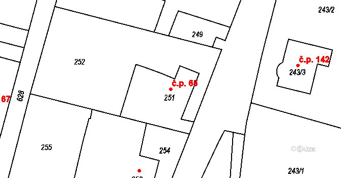 Vlčnov 65, Starý Jičín na parcele st. 251 v KÚ Vlčnov u Starého Jičína, Katastrální mapa
