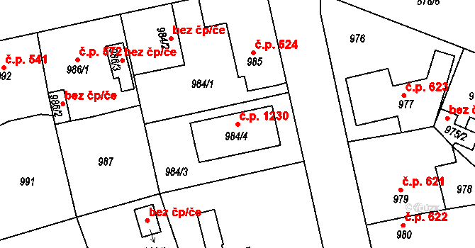 Třemošná 1230 na parcele st. 984/4 v KÚ Třemošná, Katastrální mapa