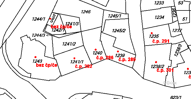 Bílovec 286 na parcele st. 1240 v KÚ Bílovec-město, Katastrální mapa