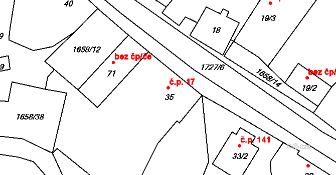 Soběchleby 17, Blšany na parcele st. 35 v KÚ Soběchleby u Podbořan, Katastrální mapa