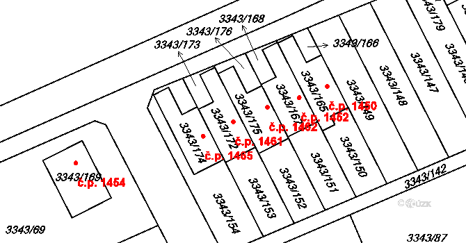 Třešť 1461 na parcele st. 3343/172 v KÚ Třešť, Katastrální mapa