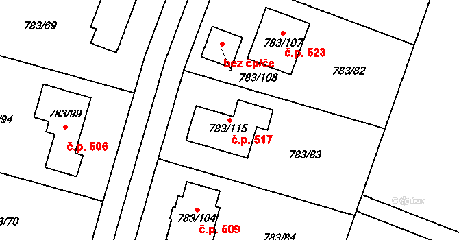 Senec 517, Zruč-Senec na parcele st. 783/115 v KÚ Senec u Plzně, Katastrální mapa