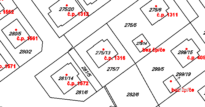 Chotěboř 1316 na parcele st. 275/13 v KÚ Chotěboř, Katastrální mapa