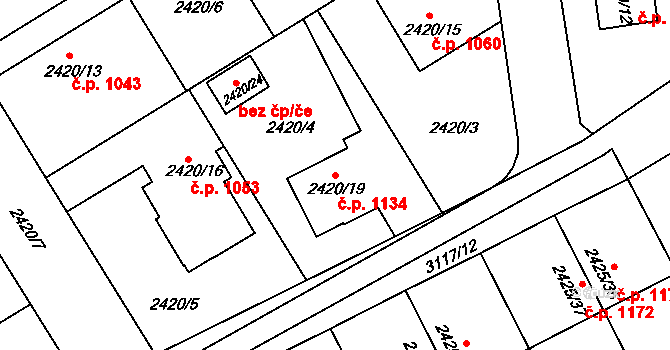 Rychnov nad Kněžnou 1134 na parcele st. 2420/19 v KÚ Rychnov nad Kněžnou, Katastrální mapa