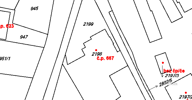 Dobruška 667 na parcele st. 2198 v KÚ Dobruška, Katastrální mapa