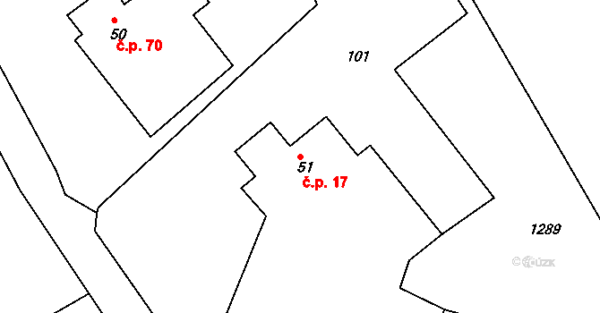 Litíč 17 na parcele st. 51 v KÚ Litíč, Katastrální mapa