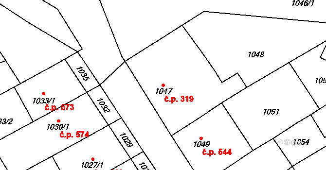 Šitbořice 319 na parcele st. 1047 v KÚ Šitbořice, Katastrální mapa