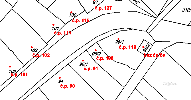 Roštění 188 na parcele st. 95/2 v KÚ Roštění, Katastrální mapa