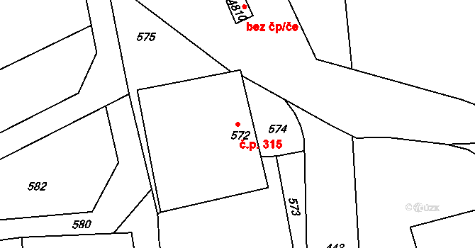 Skřípov 315 na parcele st. 572 v KÚ Skřípov, Katastrální mapa