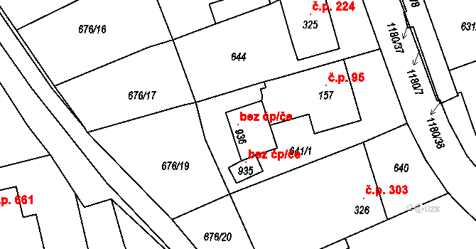 Zlín 107058626 na parcele st. 936 v KÚ Prštné, Katastrální mapa