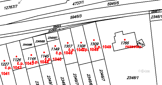 Hrušovany nad Jevišovkou 1048 na parcele st. 1308 v KÚ Hrušovany nad Jevišovkou, Katastrální mapa