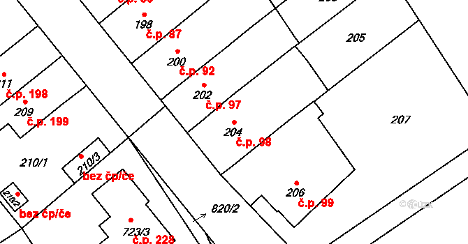 Přerov IV-Kozlovice 98, Přerov na parcele st. 204 v KÚ Kozlovice u Přerova, Katastrální mapa
