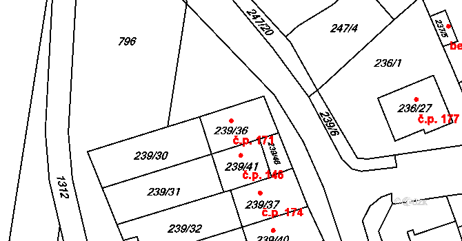 Přerov VIII-Henčlov 171, Přerov na parcele st. 239/36 v KÚ Henčlov, Katastrální mapa