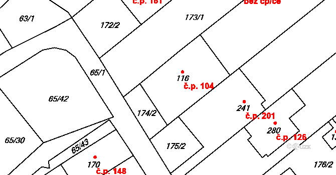 Přerov XI-Vinary 104, Přerov na parcele st. 116 v KÚ Vinary u Přerova, Katastrální mapa