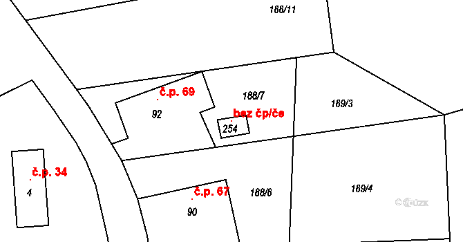 Loukovec 121256626 na parcele st. 254 v KÚ Loukovec, Katastrální mapa