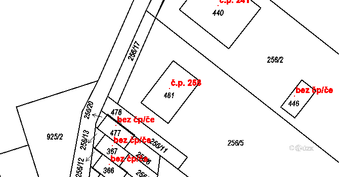 Lukavice 258 na parcele st. 481 v KÚ Lukavice, Katastrální mapa