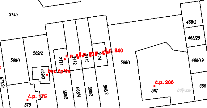 Lyžbice 840, Třinec na parcele st. 3174 v KÚ Lyžbice, Katastrální mapa