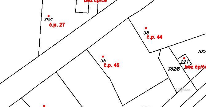 Hasina 45, Rožďalovice na parcele st. 35 v KÚ Hasina, Katastrální mapa