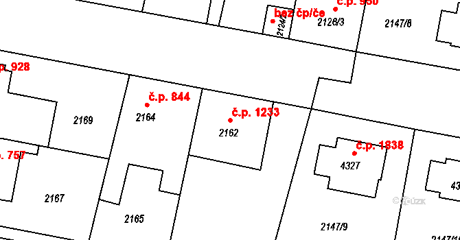 Čelákovice 1233 na parcele st. 2162 v KÚ Čelákovice, Katastrální mapa