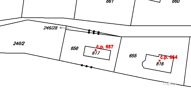 Černíky 657, Zvole na parcele st. 817 v KÚ Zvole u Prahy, Katastrální mapa