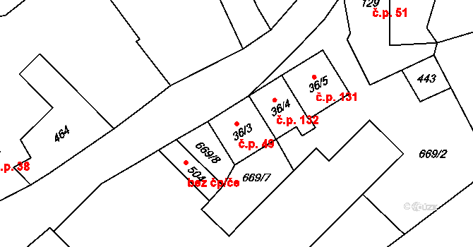 Bohutín 49 na parcele st. 36/3 v KÚ Bohutín, Katastrální mapa