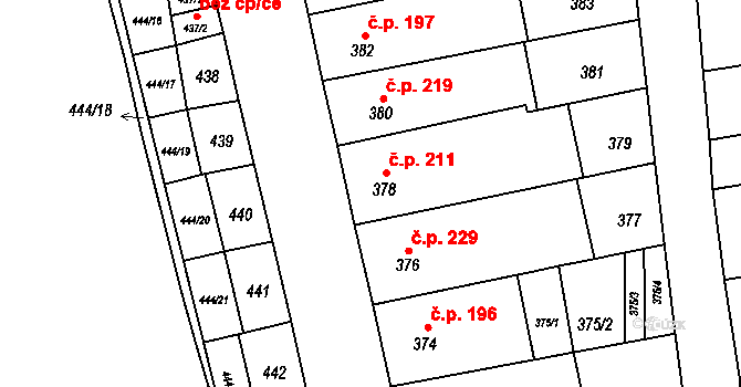 Syrovice 211 na parcele st. 378 v KÚ Syrovice, Katastrální mapa