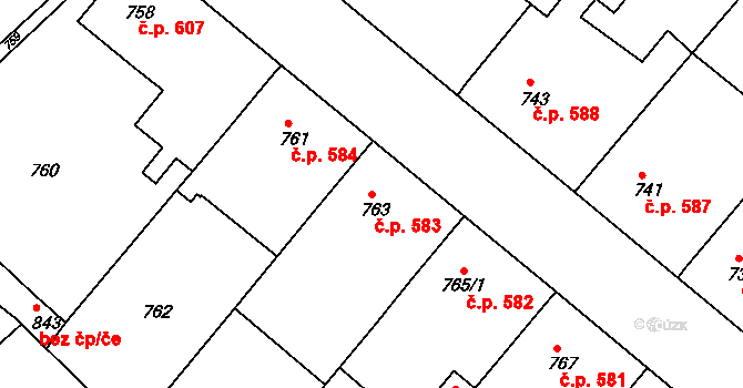 Moravský Písek 583 na parcele st. 763 v KÚ Moravský Písek, Katastrální mapa