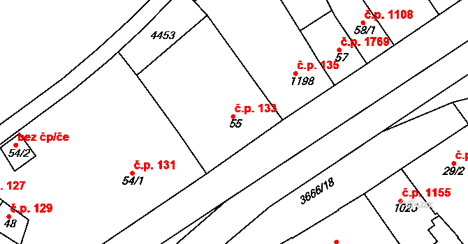 Veselí nad Moravou 133 na parcele st. 55 v KÚ Veselí-Předměstí, Katastrální mapa