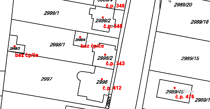 Nosálovice 343, Vyškov na parcele st. 2998/2 v KÚ Vyškov, Katastrální mapa