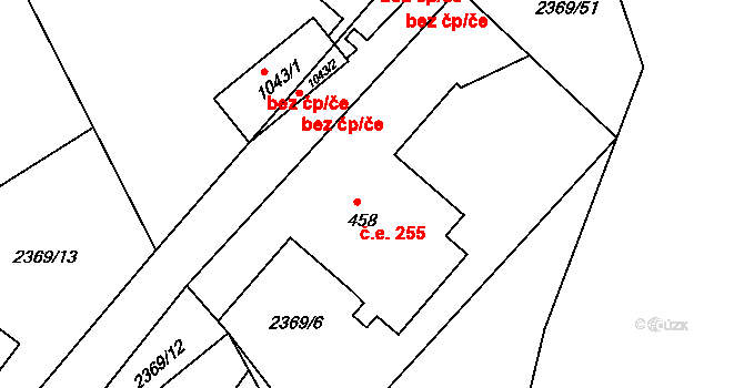 Dolní Lomná 255 na parcele st. 458 v KÚ Dolní Lomná, Katastrální mapa