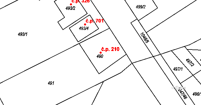 Krmelín 210 na parcele st. 490 v KÚ Krmelín, Katastrální mapa