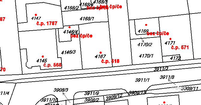 Kročehlavy 518, Kladno na parcele st. 4167 v KÚ Kročehlavy, Katastrální mapa