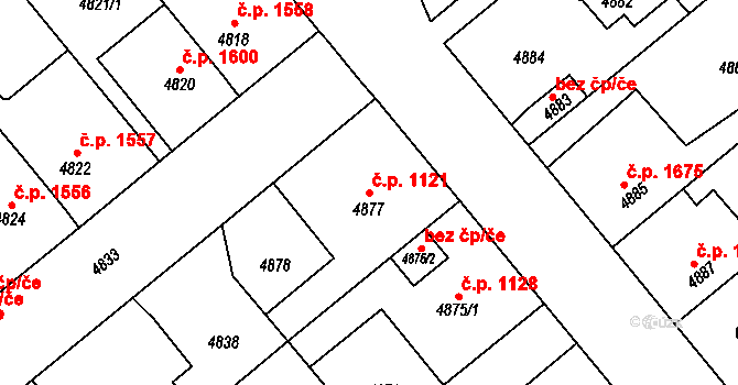 Kročehlavy 1121, Kladno na parcele st. 4877 v KÚ Kročehlavy, Katastrální mapa