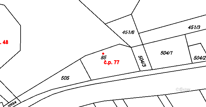 Myslík 77, Palkovice na parcele st. 85 v KÚ Myslík, Katastrální mapa