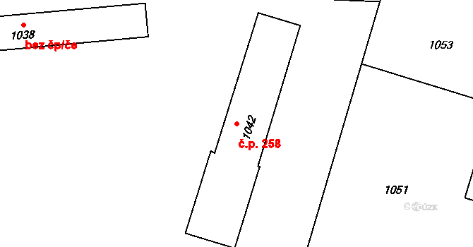 Grygov 258 na parcele st. 1042 v KÚ Grygov, Katastrální mapa