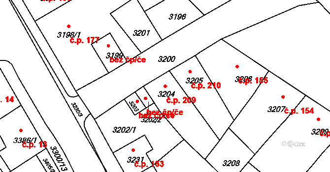 Mimoň I 209, Mimoň na parcele st. 3204 v KÚ Mimoň, Katastrální mapa
