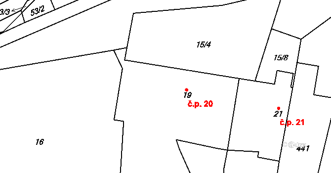 Labouň 20, Jičíněves na parcele st. 19 v KÚ Labouň, Katastrální mapa