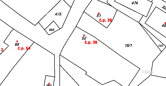 Kozojedy 39 na parcele st. 52 v KÚ Kozojedy u Žlunic, Katastrální mapa