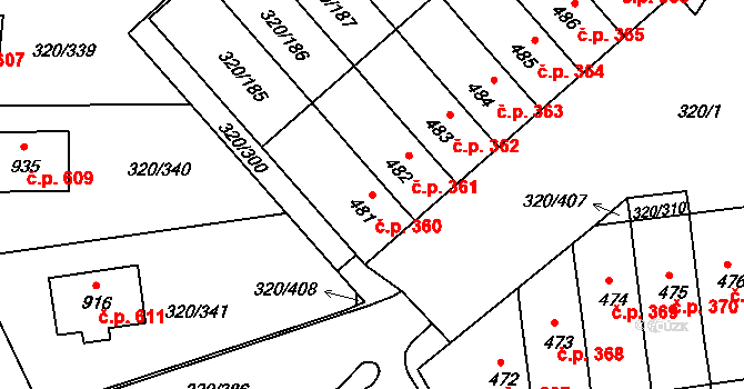 Přední Ptákovice 360, Strakonice na parcele st. 481 v KÚ Přední Ptákovice, Katastrální mapa