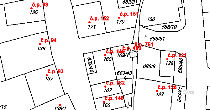 Bohosudov 149, Krupka na parcele st. 168 v KÚ Bohosudov, Katastrální mapa