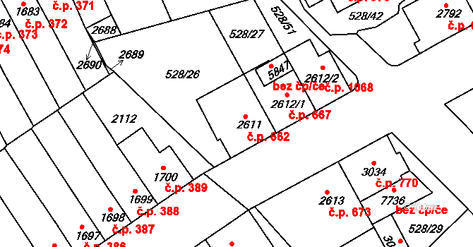 Borovina 662, Třebíč na parcele st. 2611 v KÚ Třebíč, Katastrální mapa