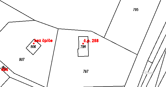 Smržovka 258 na parcele st. 796 v KÚ Smržovka, Katastrální mapa