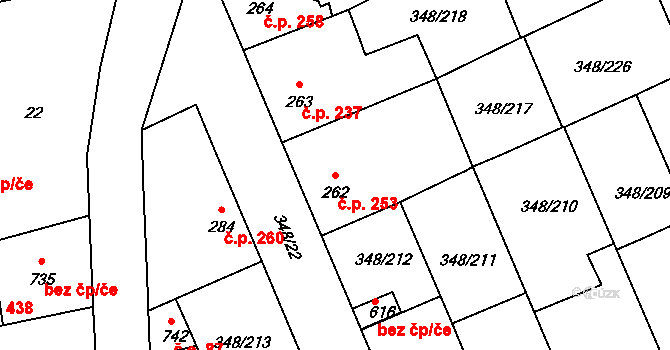 Černčice 253 na parcele st. 262 v KÚ Černčice u Loun, Katastrální mapa