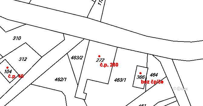 Cínovec 260, Dubí na parcele st. 272 v KÚ Cínovec, Katastrální mapa