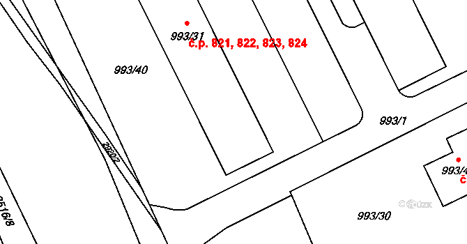 Brušperk 821,822,823,824 na parcele st. 993/31 v KÚ Brušperk, Katastrální mapa