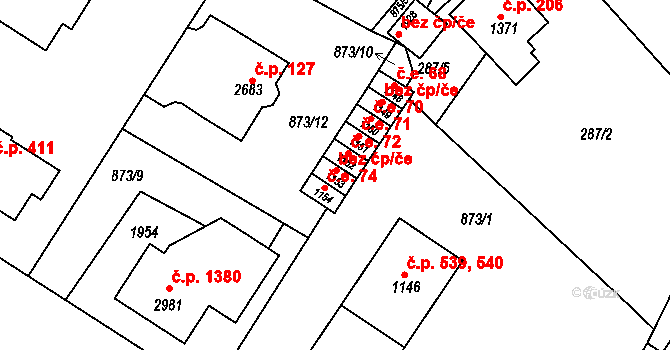 Litovel 73 na parcele st. 1153 v KÚ Litovel, Katastrální mapa