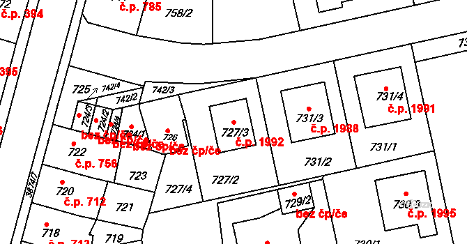 Turnov 1992 na parcele st. 727/3 v KÚ Turnov, Katastrální mapa