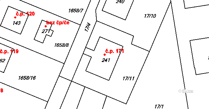 Český Rudolec 171 na parcele st. 241 v KÚ Český Rudolec, Katastrální mapa