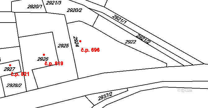 Radotín 696, Praha na parcele st. 2924 v KÚ Radotín, Katastrální mapa